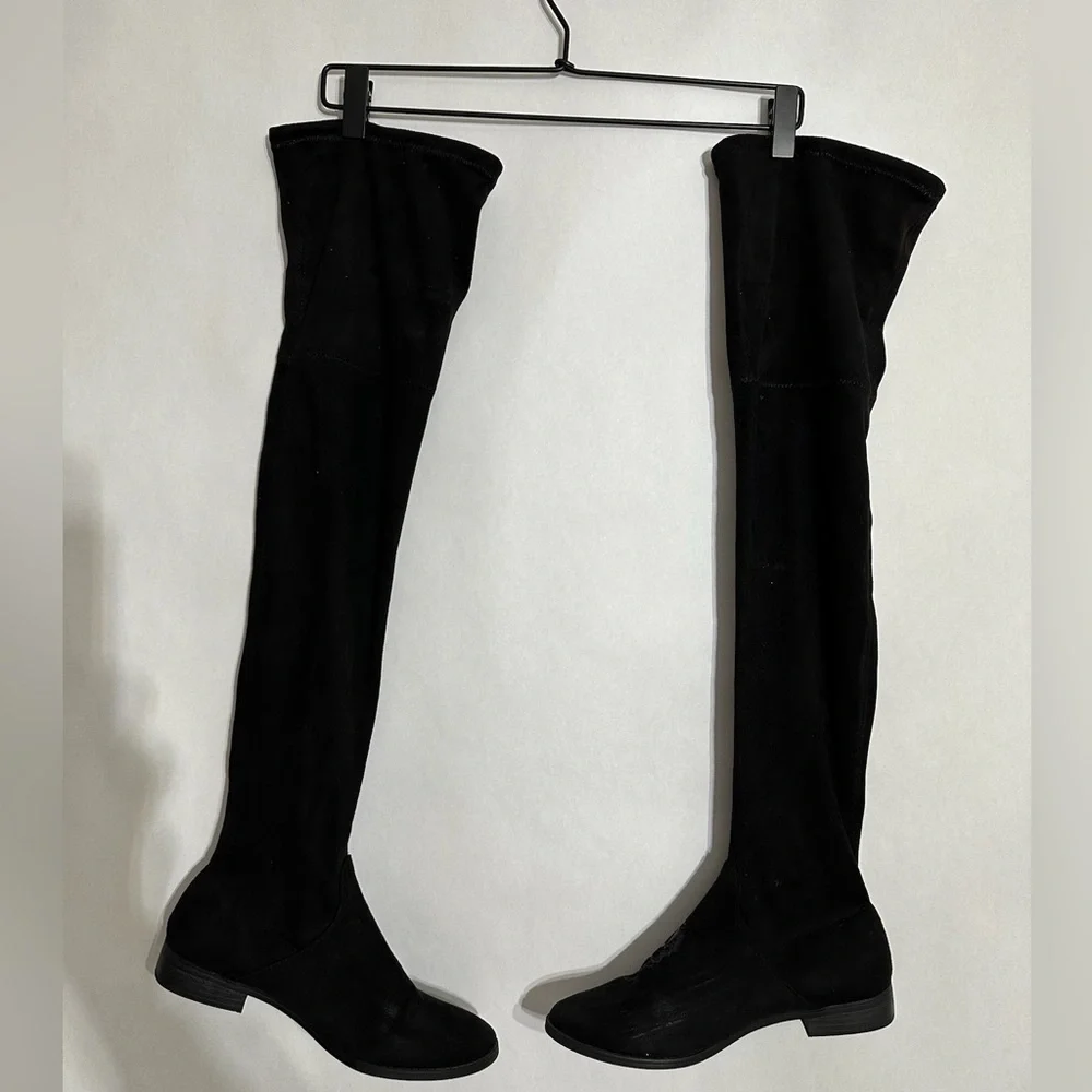 Express Black Floral Embroidered Over-the-Knee Boots Size 7